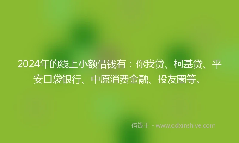 2024年的线上小额借钱有：你我贷、柯基贷、平安口袋银行、中原消费金融、投友圈等。