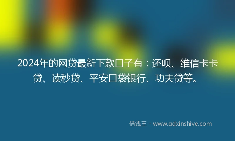 2024年的网贷最新下款口子有：还呗、维信卡卡贷、读秒贷、平安口袋银行、功夫贷等。