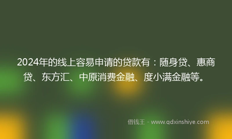 2024年的线上容易申请的贷款有：随身贷、惠商贷、东方汇、中原消费金融、度小满金融等。