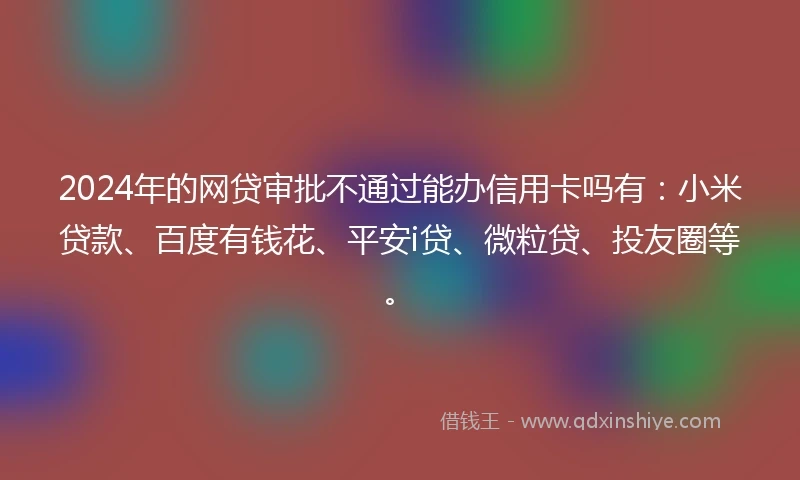 2024年的网贷审批不通过能办信用卡吗有：小米贷款、百度有钱花、平安i贷、微粒贷、投友圈等。