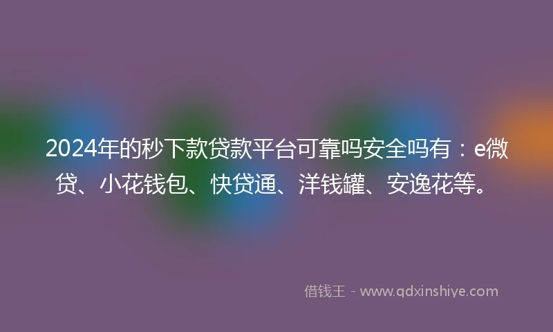2024年的秒下款贷款平台可靠吗安全吗有：e微贷、小花钱包、快贷通、洋钱罐、安逸花等。