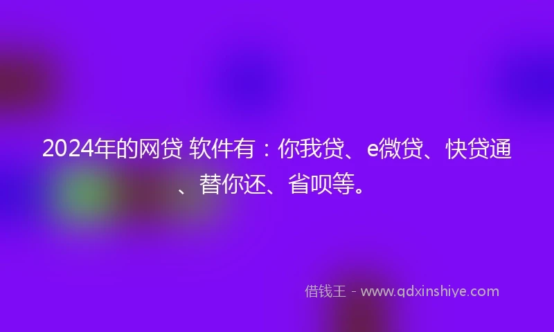 2024年的网贷 软件有：你我贷、e微贷、快贷通、替你还、省呗等。