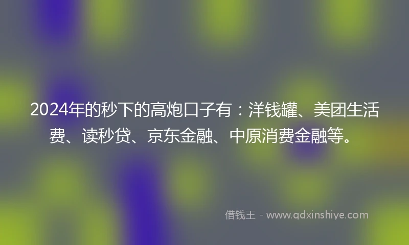 2024年的秒下的高炮口子有：洋钱罐、美团生活费、读秒贷、京东金融、中原消费金融等。