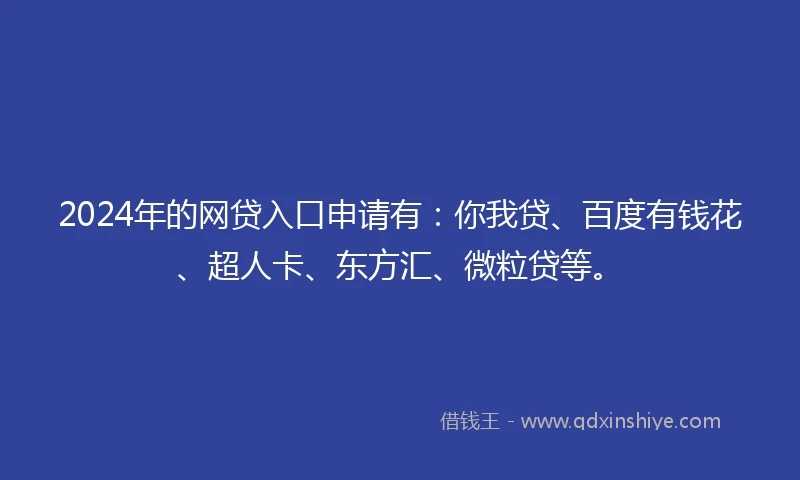 2024年的网贷入口申请有：你我贷、百度有钱花、超人卡、东方汇、微粒贷等。