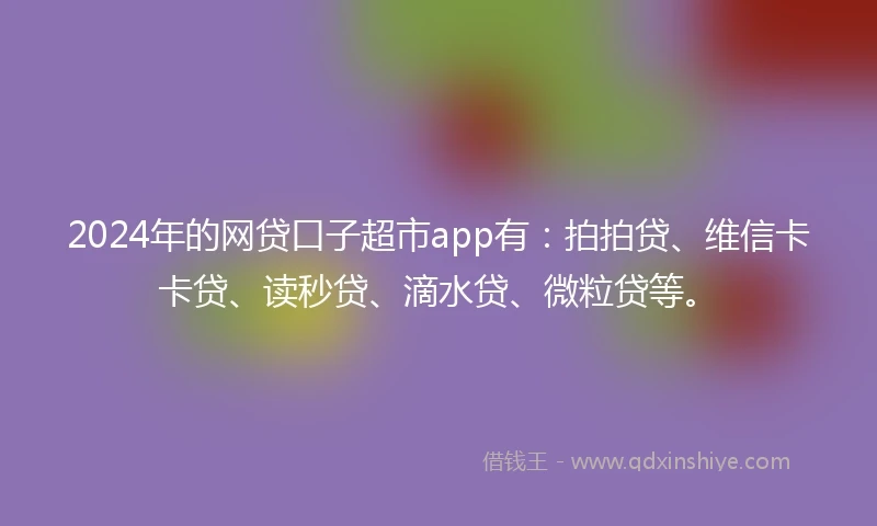 2024年的网贷口子超市app有：拍拍贷、维信卡卡贷、读秒贷、滴水贷、微粒贷等。