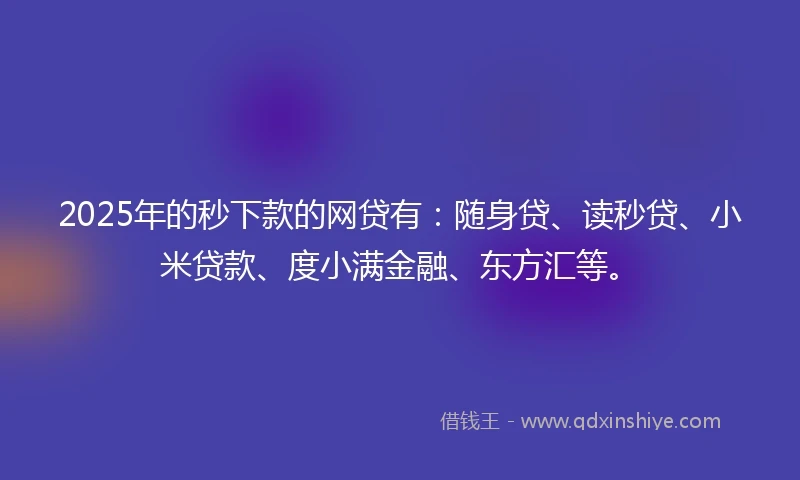 2025年的秒下款的网贷有：随身贷、读秒贷、小米贷款、度小满金融、东方汇等。