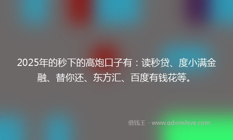 2025年的秒下的高炮口子有：读秒贷、度小满金融、替你还、东方汇、百度有钱花等。