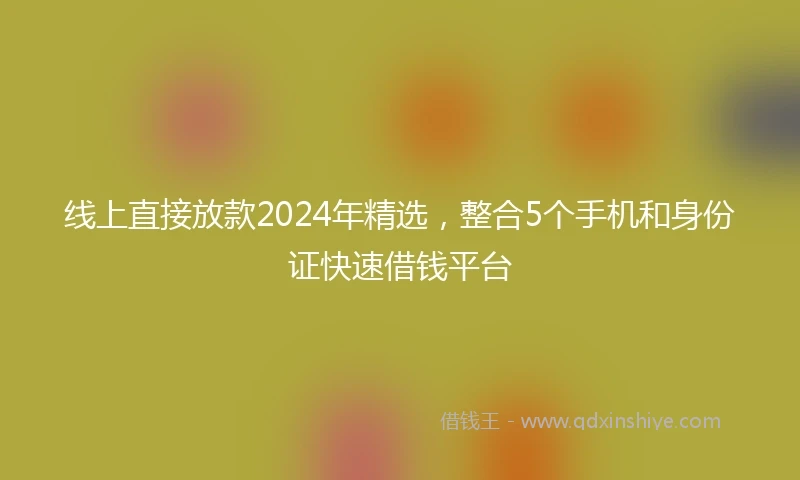 线上直接放款2024年精选，整合5个手机和身份证快速借钱平台