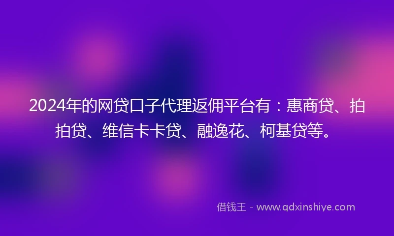 2024年的网贷口子代理返佣平台有：惠商贷、拍拍贷、维信卡卡贷、融逸花、柯基贷等。