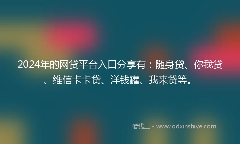 2024年的网贷平台入口分享有：随身贷、你我贷、维信卡卡贷、洋钱罐、我来贷等。