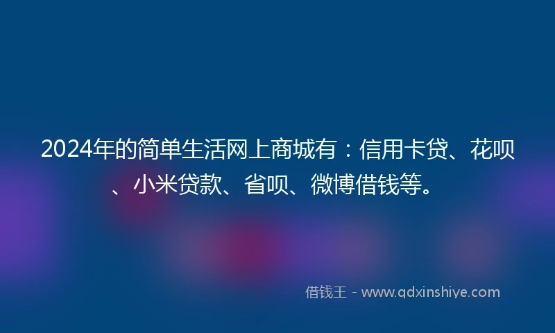 2024年的简单生活网上商城有：信用卡贷、花呗、小米贷款、省呗、微博借钱等。