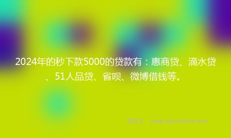 2024年的秒下款5000的贷款有：惠商贷、滴水贷、51人品贷、省呗、微博借钱等。