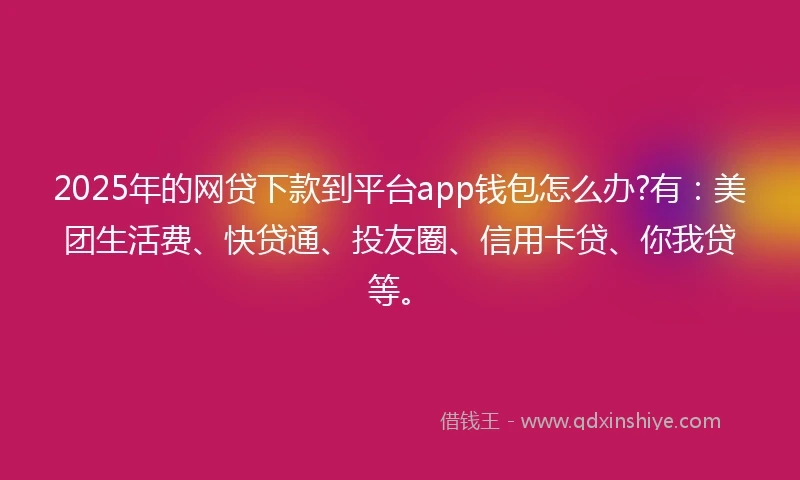 2025年的网贷下款到平台app钱包怎么办?有：美团生活费、快贷通、投友圈、信用卡贷、你我贷等。