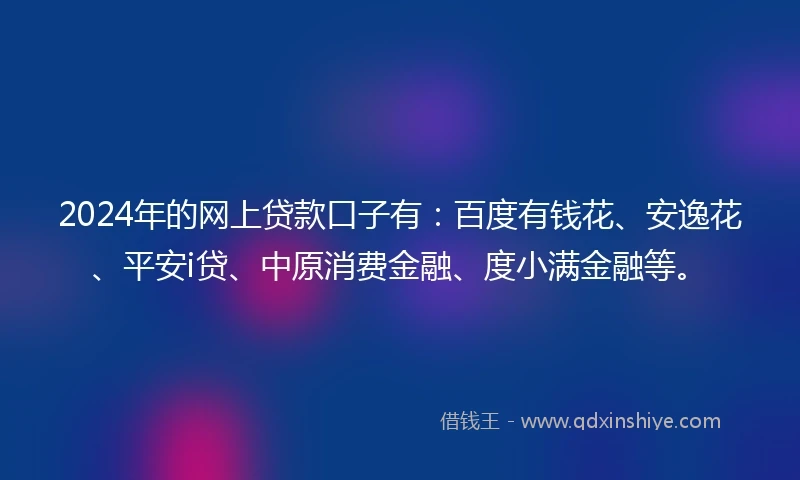 2024年的网上贷款口子有：百度有钱花、安逸花、平安i贷、中原消费金融、度小满金融等。