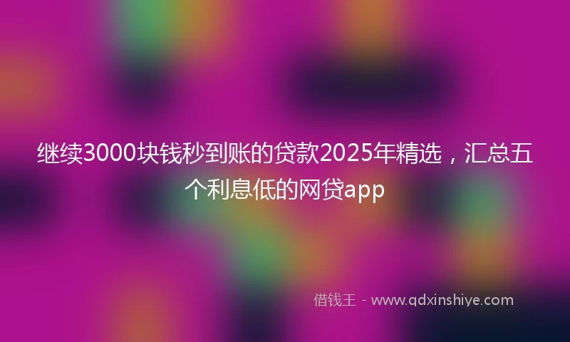 继续3000块钱秒到账的贷款2025年精选，汇总五个利息低的网贷app