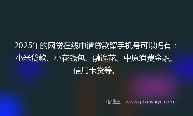 2025年的网贷在线申请贷款留手机号可以吗有：小米贷款、小花钱包、融逸花、中原消费金融、信用卡贷等。
