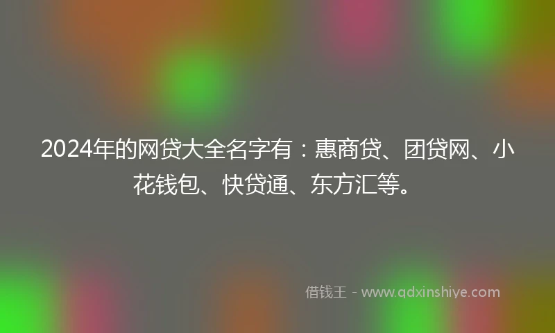 2024年的网贷大全名字有：惠商贷、团贷网、小花钱包、快贷通、东方汇等。