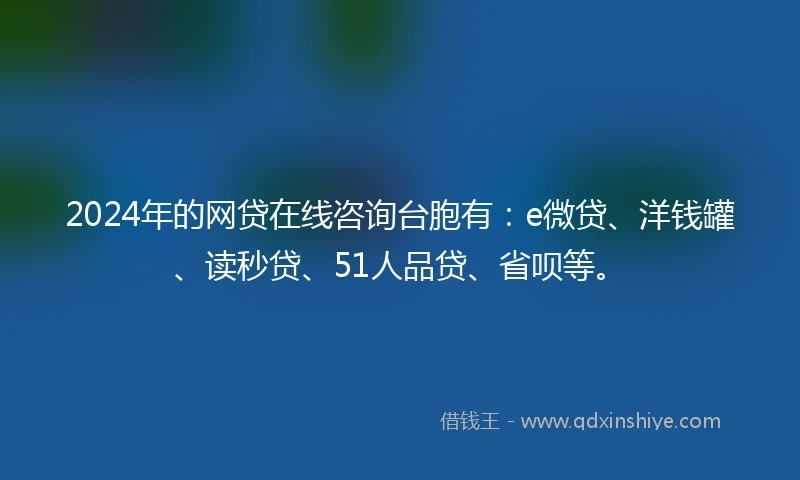 2024年的网贷在线咨询台胞有：e微贷、洋钱罐、读秒贷、51人品贷、省呗等。