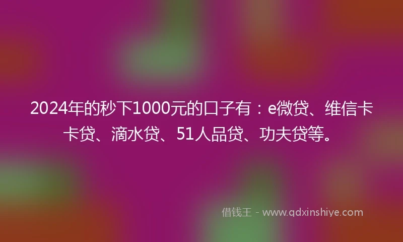 2024年的秒下1000元的口子有：e微贷、维信卡卡贷、滴水贷、51人品贷、功夫贷等。