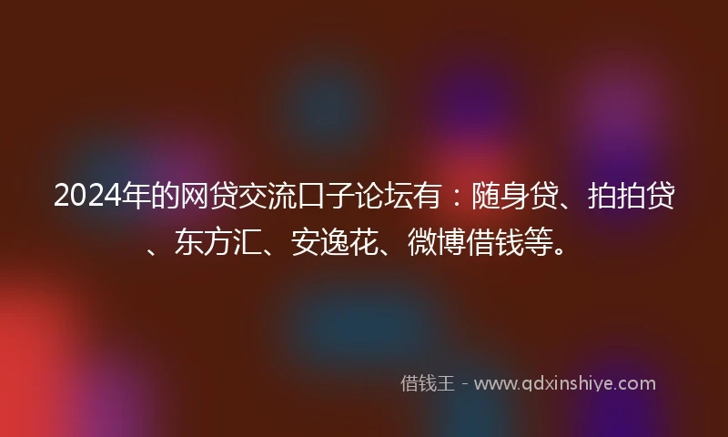 2024年的网贷交流口子论坛有：随身贷、拍拍贷、东方汇、安逸花、微博借钱等。