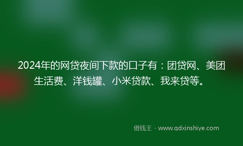 2024年的网贷夜间下款的口子有：团贷网、美团生活费、洋钱罐、小米贷款、我来贷等。