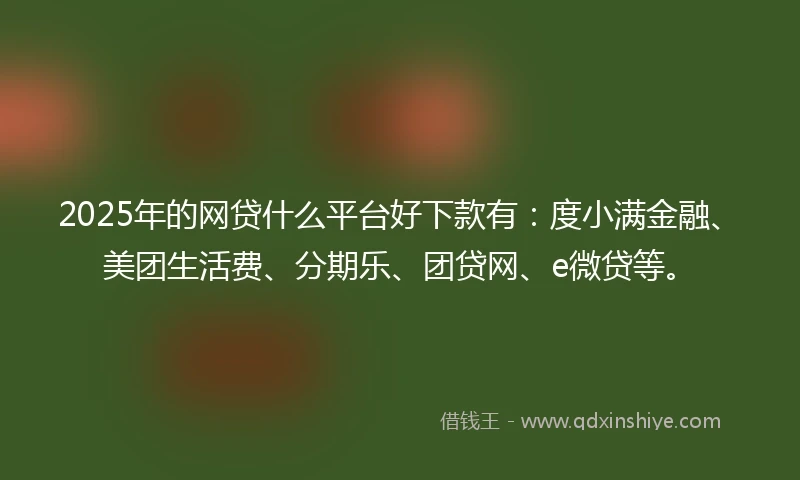 2025年的网贷什么平台好下款有：度小满金融、美团生活费、分期乐、团贷网、e微贷等。
