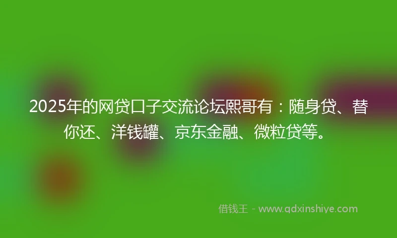 2025年的网贷口子交流论坛熙哥有：随身贷、替你还、洋钱罐、京东金融、微粒贷等。