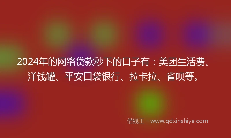 2024年的网络贷款秒下的口子有：美团生活费、洋钱罐、平安口袋银行、拉卡拉、省呗等。