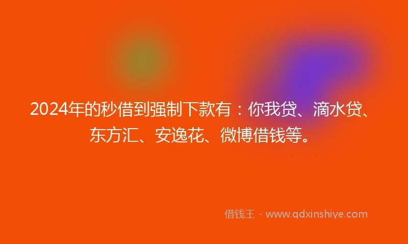 2024年的秒借到强制下款有：你我贷、滴水贷、东方汇、安逸花、微博借钱等。