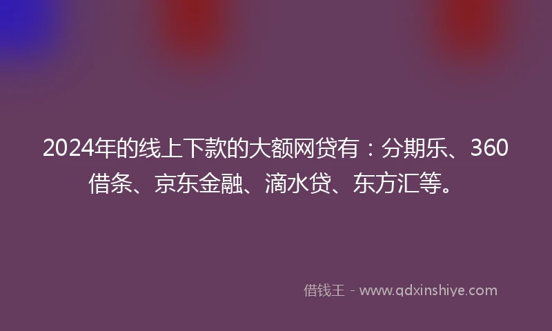 2024年的线上下款的大额网贷有：分期乐、360借条、京东金融、滴水贷、东方汇等。