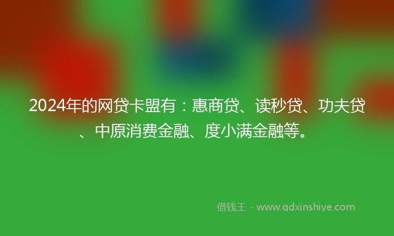 2024年的网贷卡盟有：惠商贷、读秒贷、功夫贷、中原消费金融、度小满金融等。