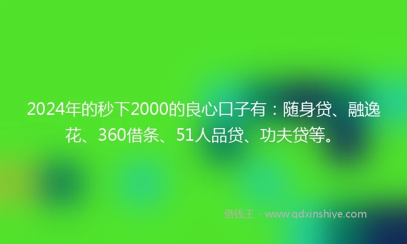 2024年的秒下2000的良心口子有：随身贷、融逸花、360借条、51人品贷、功夫贷等。