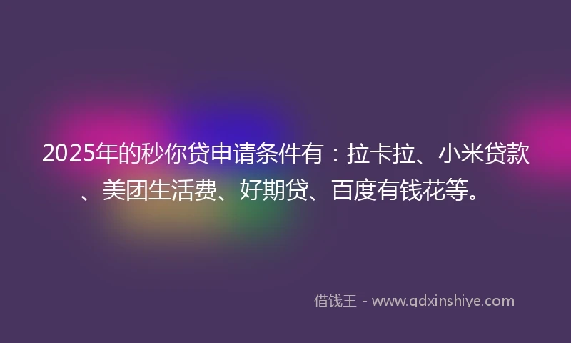 2025年的秒你贷申请条件有：拉卡拉、小米贷款、美团生活费、好期贷、百度有钱花等。