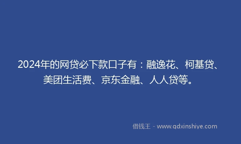 2024年的网贷必下款口子有：融逸花、柯基贷、美团生活费、京东金融、人人贷等。