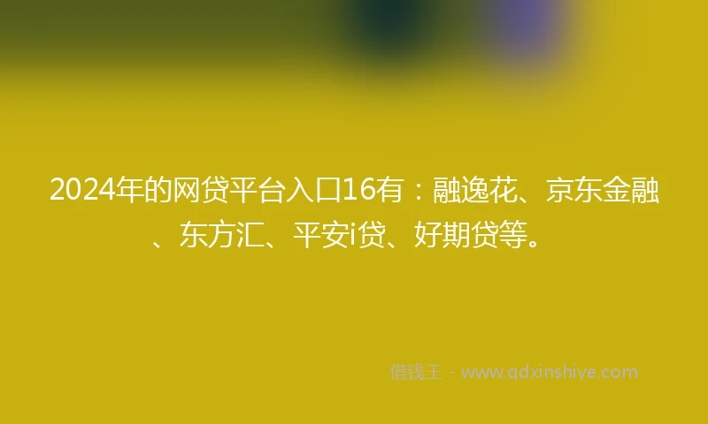 2024年的网贷平台入口16有：融逸花、京东金融、东方汇、平安i贷、好期贷等。