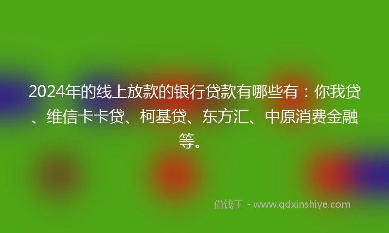 2024年的线上放款的银行贷款有哪些有：你我贷、维信卡卡贷、柯基贷、东方汇、中原消费金融等。