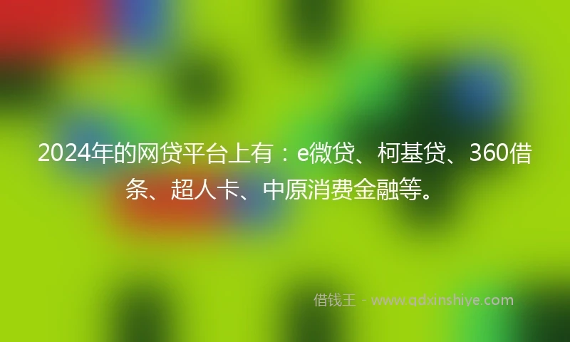 2024年的网贷平台上有：e微贷、柯基贷、360借条、超人卡、中原消费金融等。