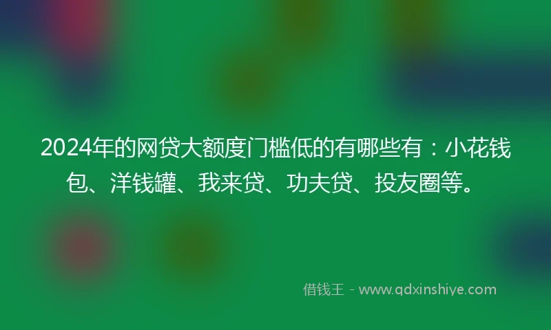 2024年的网贷大额度门槛低的有哪些有：小花钱包、洋钱罐、我来贷、功夫贷、投友圈等。