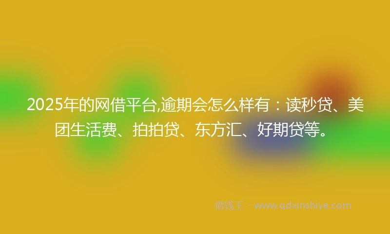 2025年的网借平台,逾期会怎么样有：读秒贷、美团生活费、拍拍贷、东方汇、好期贷等。