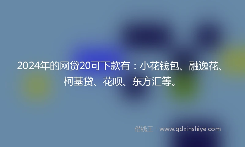 2024年的网贷20可下款有：小花钱包、融逸花、柯基贷、花呗、东方汇等。