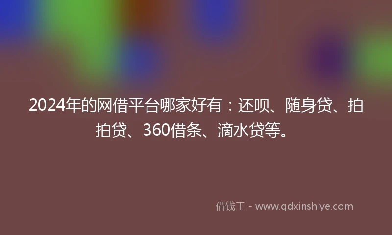 2024年的网借平台哪家好有：还呗、随身贷、拍拍贷、360借条、滴水贷等。