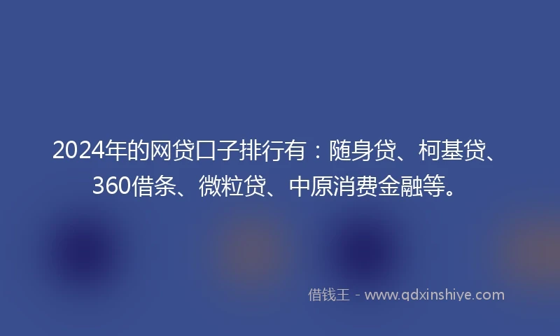 2024年的网贷口子排行有：随身贷、柯基贷、360借条、微粒贷、中原消费金融等。