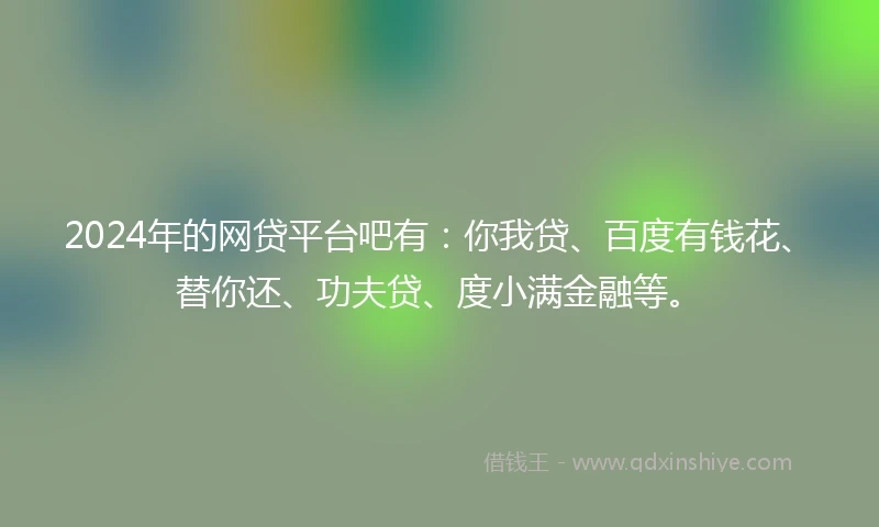 2024年的网贷平台吧有：你我贷、百度有钱花、替你还、功夫贷、度小满金融等。