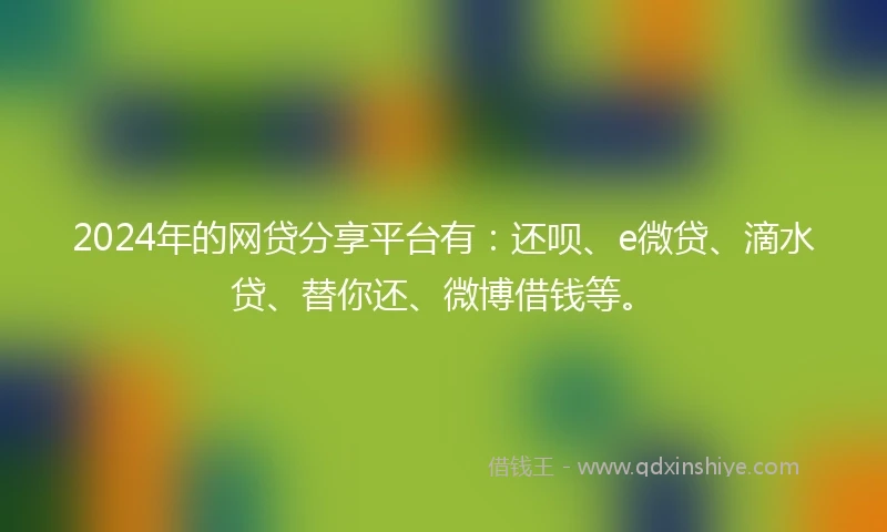 2024年的网贷分享平台有：还呗、e微贷、滴水贷、替你还、微博借钱等。