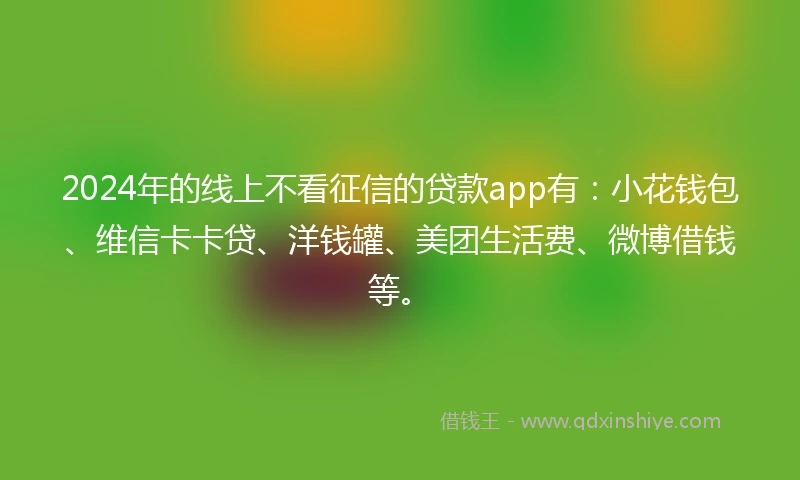 2024年的线上不看征信的贷款app有：小花钱包、维信卡卡贷、洋钱罐、美团生活费、微博借钱等。