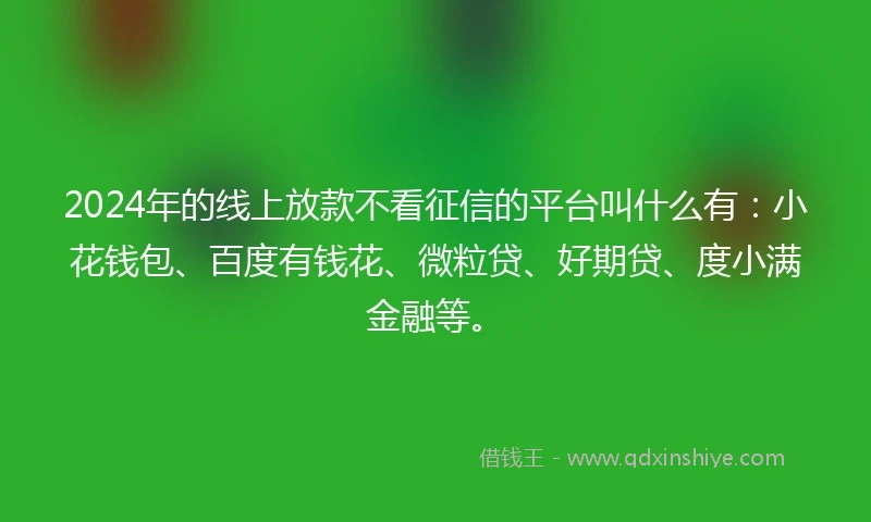 2024年的线上放款不看征信的平台叫什么有：小花钱包、百度有钱花、微粒贷、好期贷、度小满金融等。