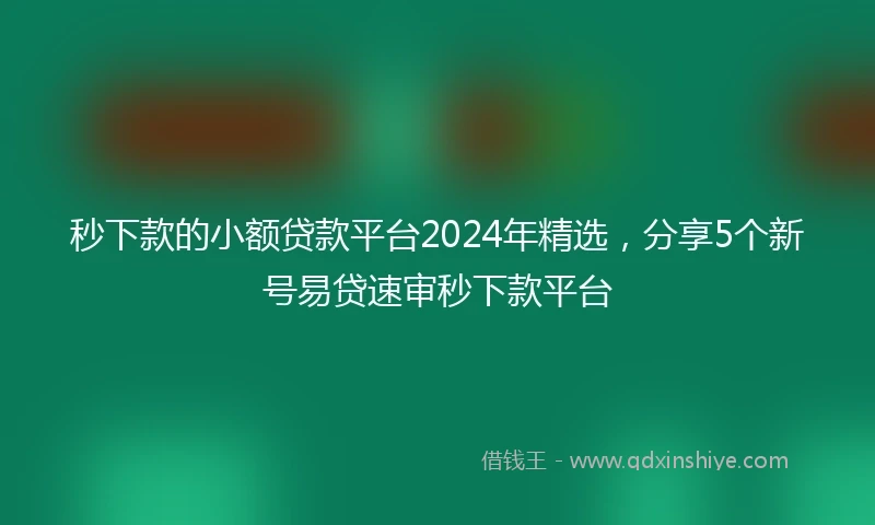 秒下款的小额贷款平台2024年精选，分享5个新号易贷速审秒下款平台