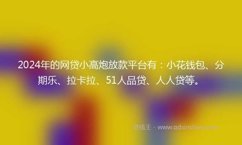 2024年的网贷小高炮放款平台有：小花钱包、分期乐、拉卡拉、51人品贷、人人贷等。
