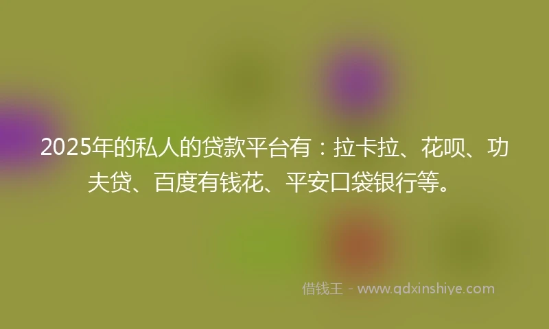 2025年的私人的贷款平台有：拉卡拉、花呗、功夫贷、百度有钱花、平安口袋银行等。