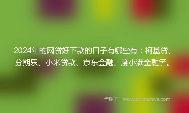 2024年的网贷好下款的口子有哪些有：柯基贷、分期乐、小米贷款、京东金融、度小满金融等。